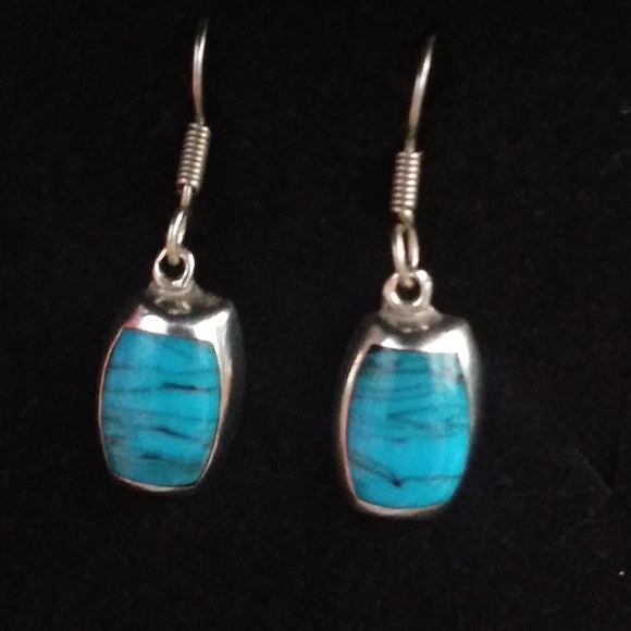 Taxco Jewelry - Stunning Vintage Taxco Sterling Turquoise Earrings